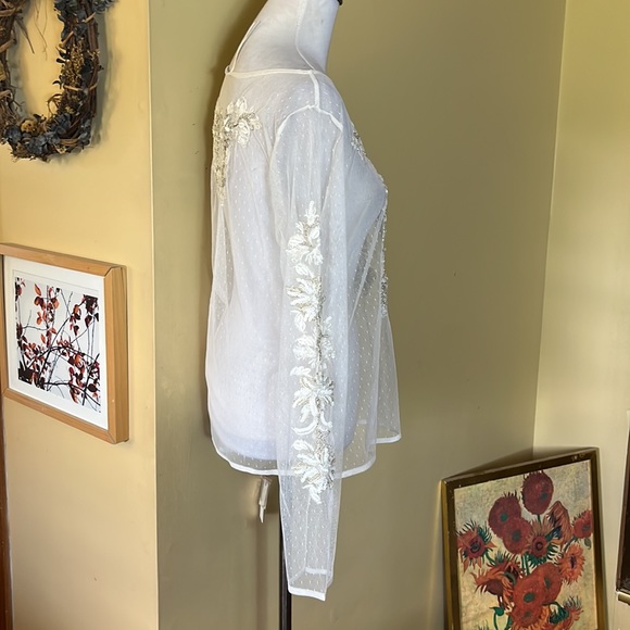 ANTHROPOLOGIE Maeve Size XL Sheer Embellished Top Whitr/Ecru Ethereal $98 NEW - Picture 4 of 16